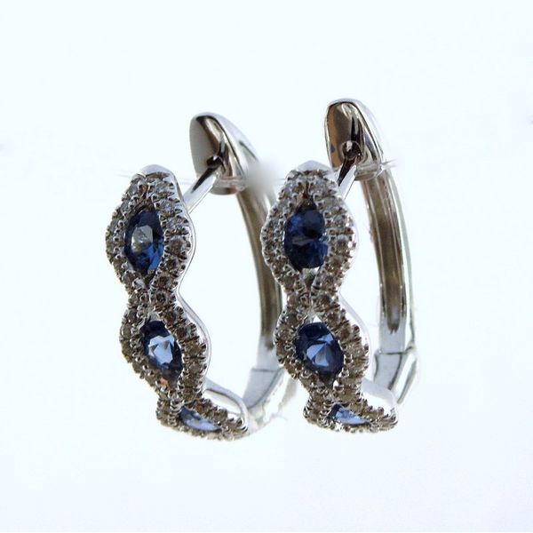Sapphire and Diamond Half Hoop Earrings Image 2 Joint Venture Jewelry Cary, NC