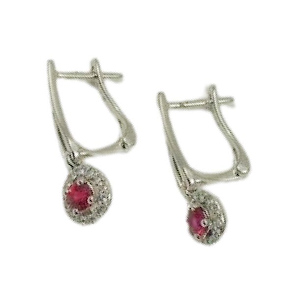 Ruby and Diamond Halo Drop Earrings Image 2 Joint Venture Jewelry Cary, NC