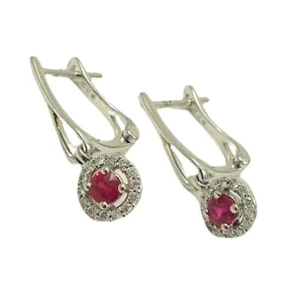 Ruby and Diamond Halo Drop Earrings Joint Venture Jewelry Cary, NC