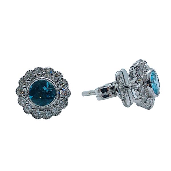 Aquamarine and Diamond Stud Earrings Image 2 Joint Venture Jewelry Cary, NC