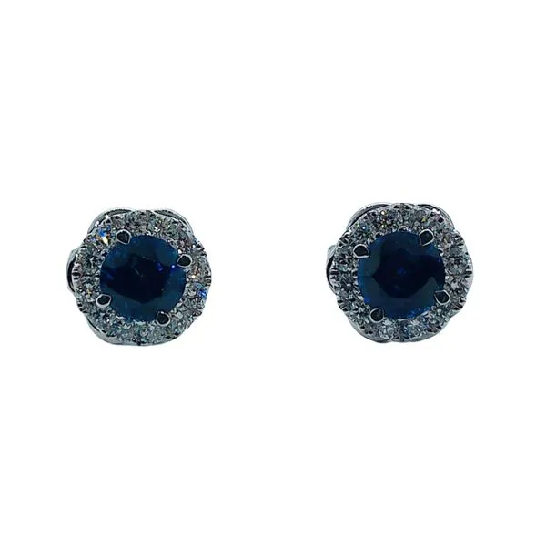 Sapphire and Diamond Halo Earrings Joint Venture Jewelry Cary, NC