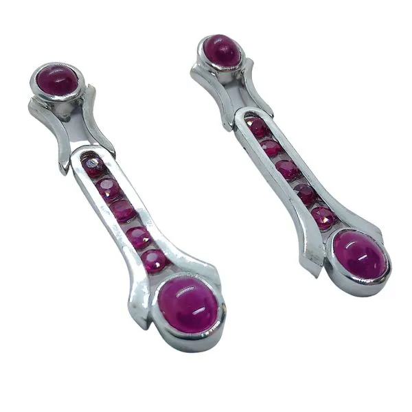 Cabochon and Faceted Ruby Drop Earrings Image 2 Joint Venture Jewelry Cary, NC