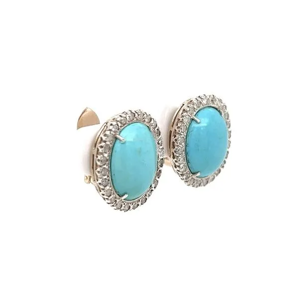 Persian Turquoise and Diamond Stud Earrings Image 2 Joint Venture Jewelry Cary, NC