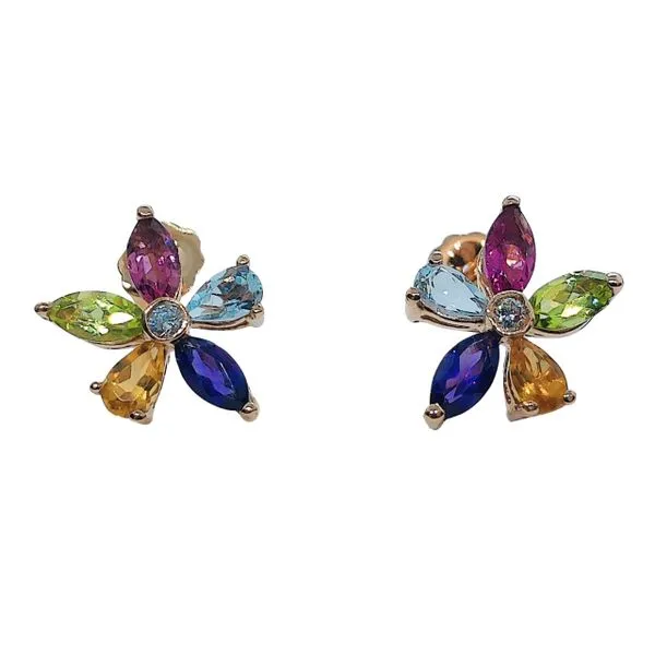 Multicolored Gemstone Flower Earrings in 14k Rose Gold | Joint Venture Jewelry Joint Venture Jewelry Cary, NC