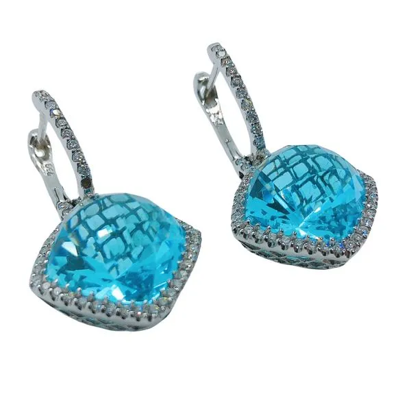 18k White Gold Sky Blue Topaz & Diamond Halo Earrings – Estate | Joint Venture Jewelry Image 2 Joint Venture Jewelry Cary, NC