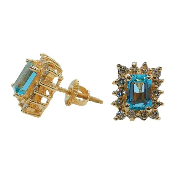 Blue Topaz and Diamond Stud Earrings Image 2 Joint Venture Jewelry Cary, NC