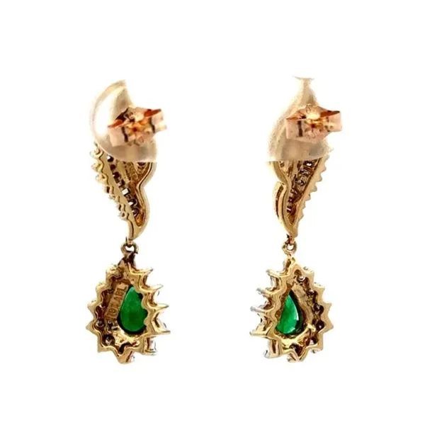 14K Yellow Gold .55 CTW Pear Cut Emerald & .50 CTW Diamond Estate Earrings Image 3 Joint Venture Jewelry Cary, NC