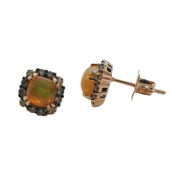 Le Vian 14K Rose Gold Opal & Brown Diamond Halo Stud Earrings Image 2 Joint Venture Jewelry Cary, NC