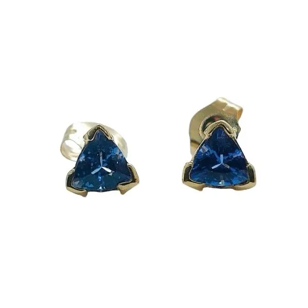14K Yellow Gold 0.40 CTW Trillion Tanzanite Stud Earrings Joint Venture Jewelry Cary, NC