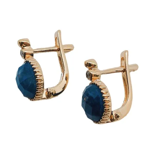 14K Rose Gold Checkerboard Lapis & Diamond Beaded Earrings Image 2 Joint Venture Jewelry Cary, NC