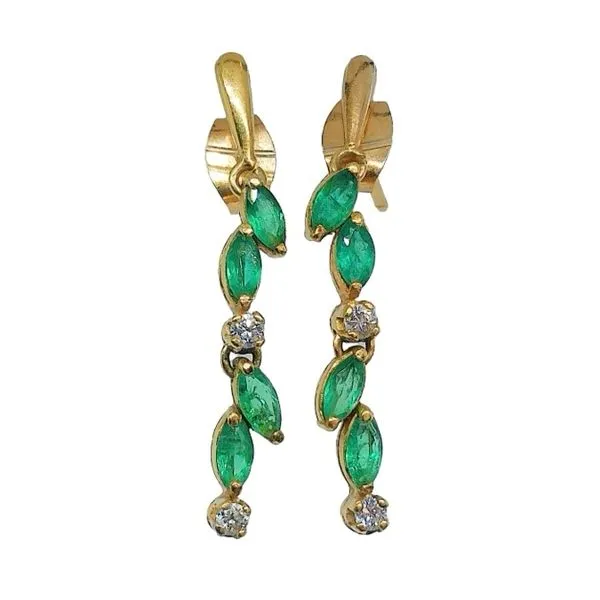 14K Yellow Gold Emerald & Diamond Drop Estate Earrings Joint Venture Jewelry Cary, NC