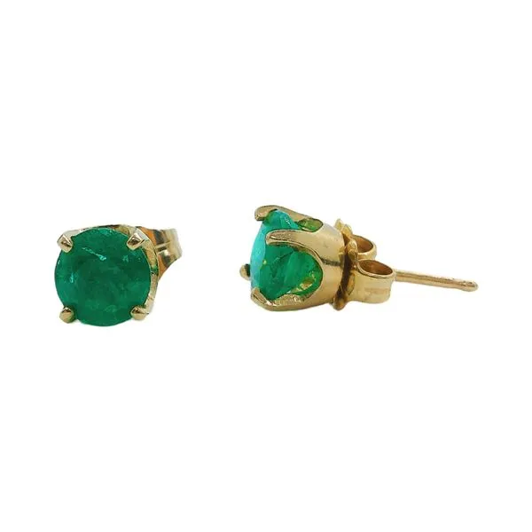 14K Yellow Gold 1.16 CTW Round Emerald Stud Earrings Image 2 Joint Venture Jewelry Cary, NC