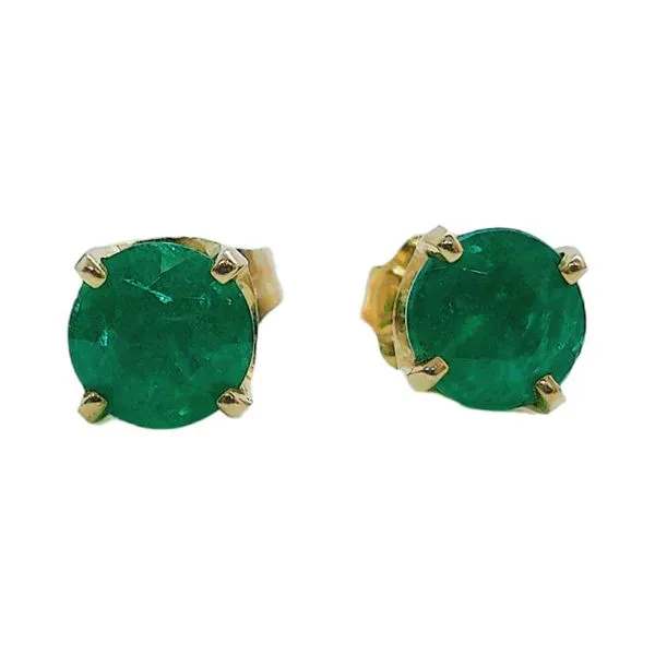 14K Yellow Gold 1.16 CTW Round Emerald Stud Earrings Joint Venture Jewelry Cary, NC