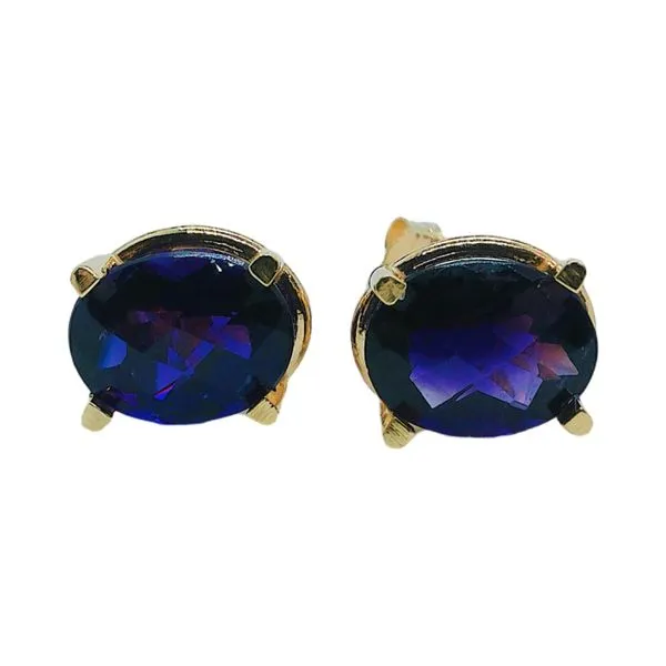 Yellow Gold 3.14 CTW Oval Amethyst Stud Earrings Joint Venture Jewelry Cary, NC