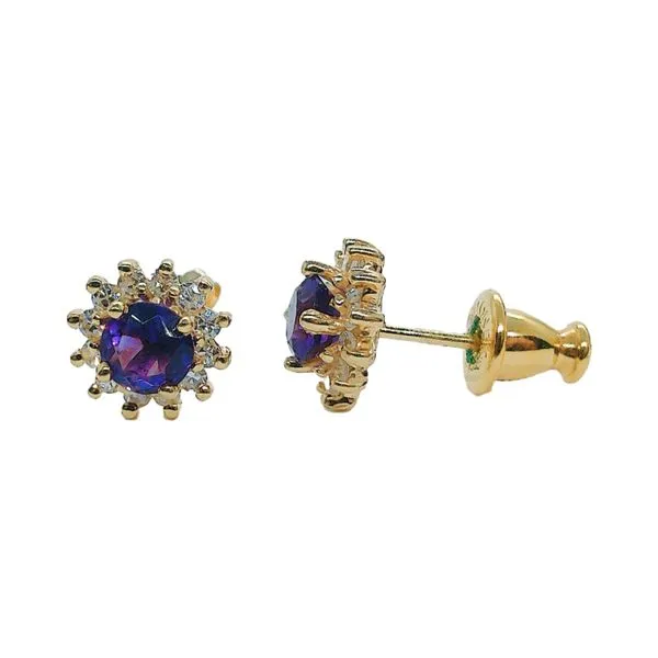 14K Yellow Gold Amethyst & Diamond Halo Stud Earrings Image 2 Joint Venture Jewelry Cary, NC