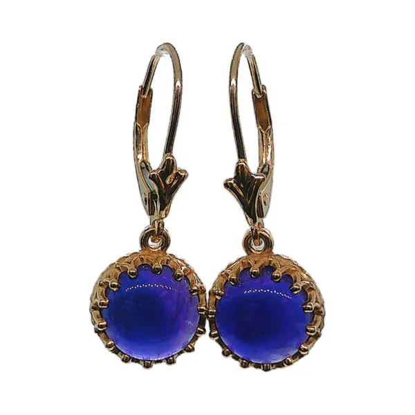 14K Yellow Gold Round Cabochon Amethyst Drop Earrings Joint Venture Jewelry Cary, NC