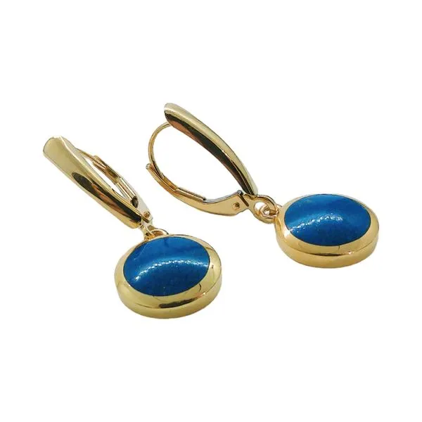 18K Yellow Gold Round Bezel Lapis Drop Earrings Image 2 Joint Venture Jewelry Cary, NC