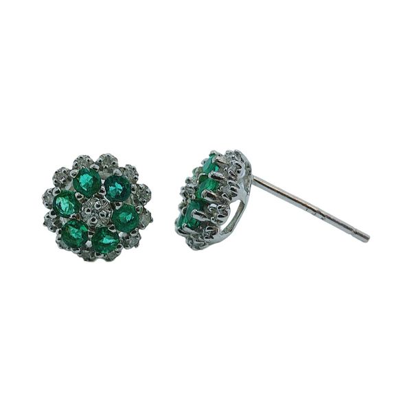 14K White Gold Emerald & Diamond Estate Stud Earrings Image 2 Joint Venture Jewelry Cary, NC