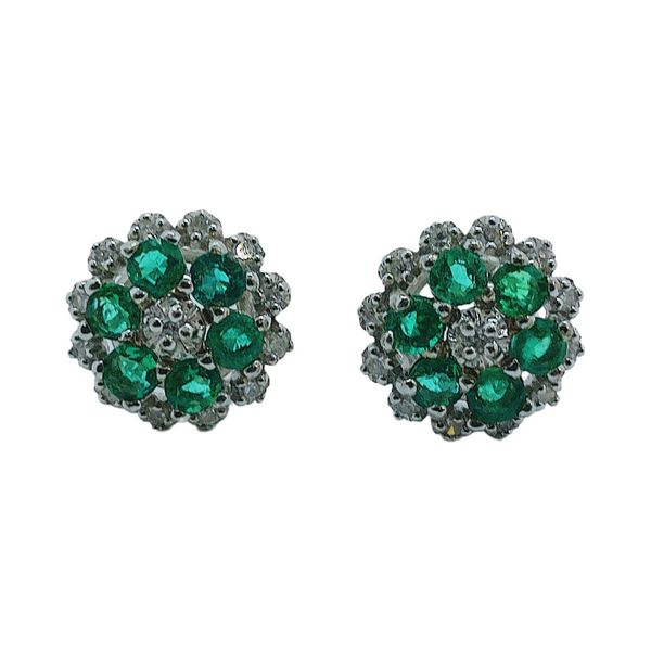 14K White Gold Emerald & Diamond Estate Stud Earrings Joint Venture Jewelry Cary, NC