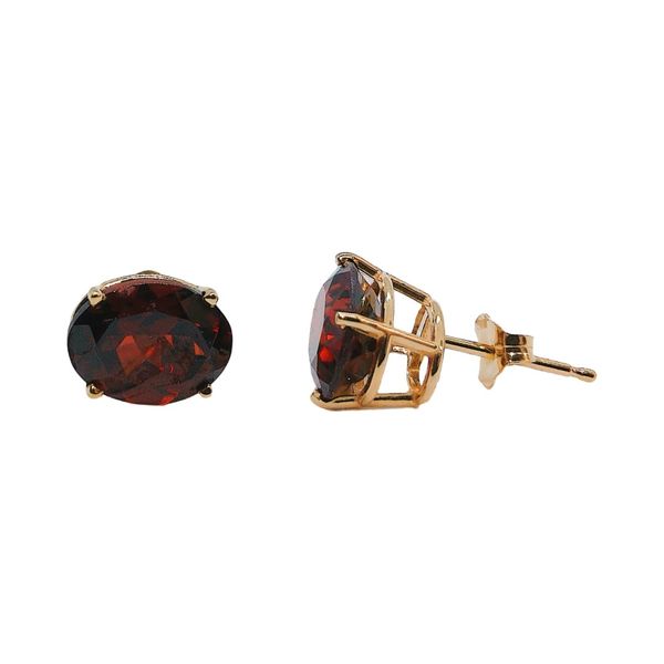14K Yellow Gold 3.50CTW Oval Garnet Estate Stud Earrings Image 2 Joint Venture Jewelry Cary, NC