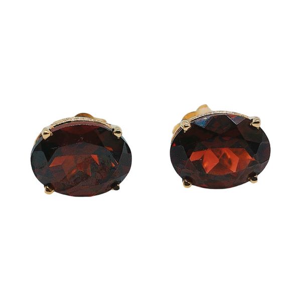 14K Yellow Gold 3.50CTW Oval Garnet Estate Stud Earrings Joint Venture Jewelry Cary, NC