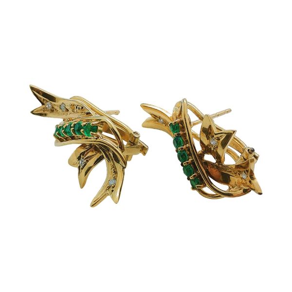 18k Yellow Gold 0.53 CTW Emerald & 0.10 CTW Diamond Estate Earrings Image 2 Joint Venture Jewelry Cary, NC