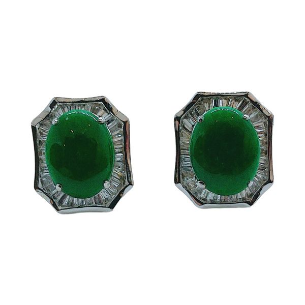 18k White Gold Jade & 0.55 CTW Diamond Estate Stud Earrings Joint Venture Jewelry Cary, NC