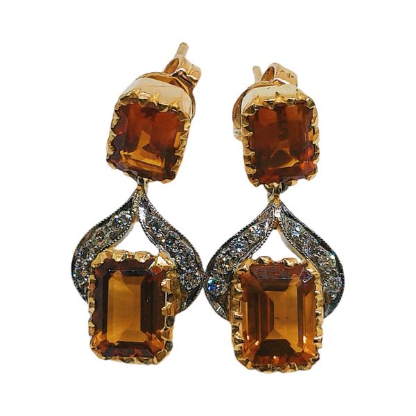 18k Yellow & White Gold 4.50 CTW Citrine & Diamond Accent Estate Drop Earrings Joint Venture Jewelry Cary, NC