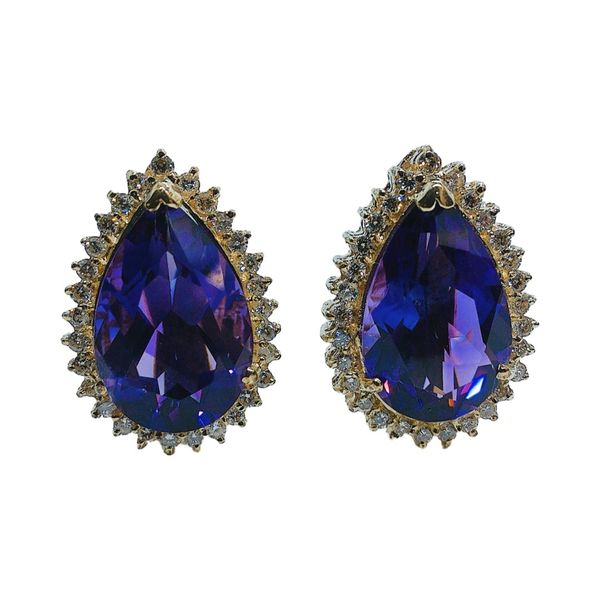 14k Yellow Gold 10.0 CTW Pear Cut Amethyst & Diamond Halo Estate Stud Earrings Joint Venture Jewelry Cary, NC