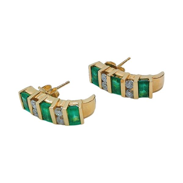 14K Yellow Gold Emerald & Diamond Estate Drop Earrings Image 3 Joint Venture Jewelry Cary, NC