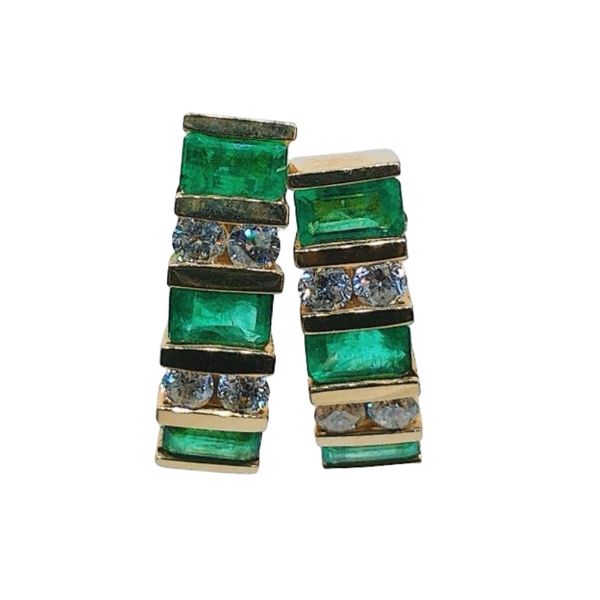 14K Yellow Gold Emerald & Diamond Estate Drop Earrings Joint Venture Jewelry Cary, NC