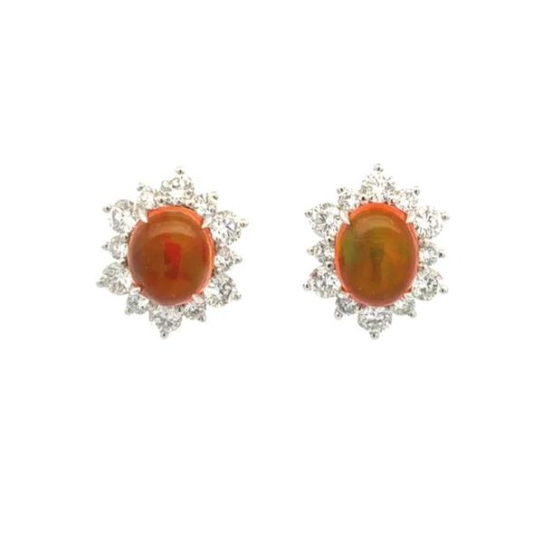Platinum Fire Opal & Diamond Estate Stud Earrings 2.42ctw Opal 1.30ctw Diamond Joint Venture Jewelry Cary, NC
