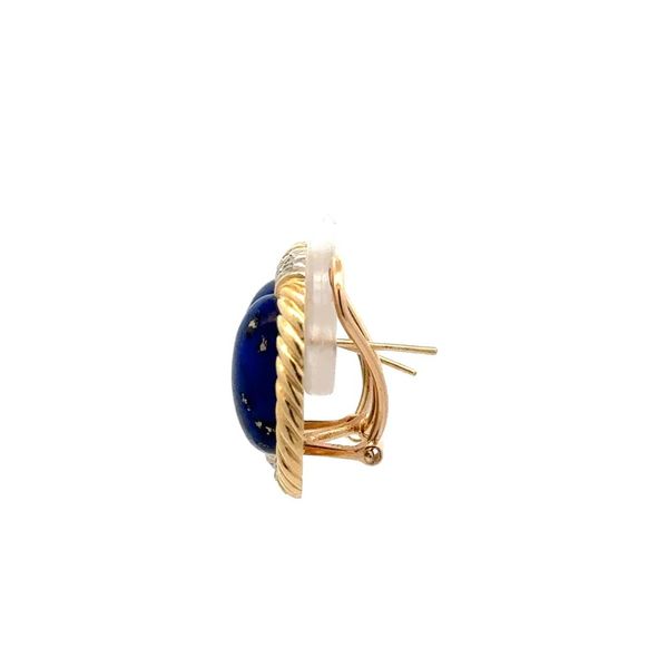 14K Yellow Gold Lapis Lazuli & Diamond Estate Rope Bezel Earrings Image 2 Joint Venture Jewelry Cary, NC