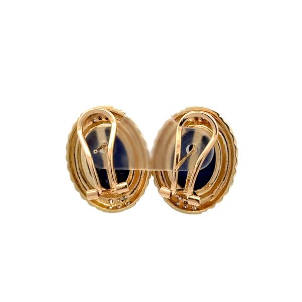 14K Yellow Gold Lapis Lazuli & Diamond Estate Rope Bezel Earrings Image 3 Joint Venture Jewelry Cary, NC
