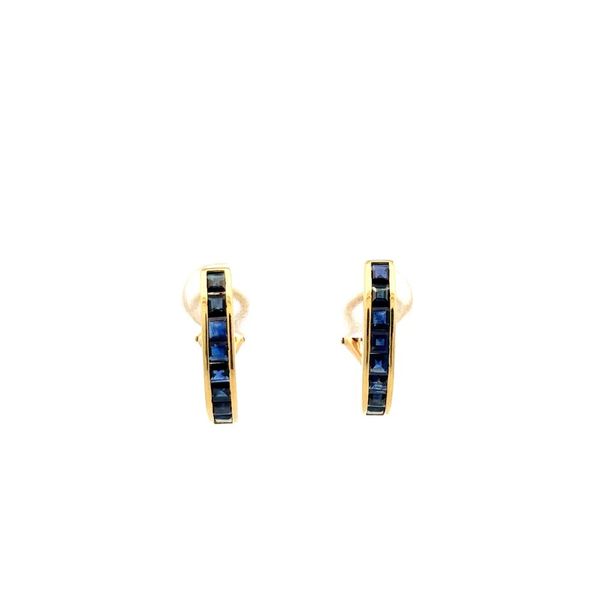 18K Yellow Gold French Cut Sapphire Estate Earrings 1.50ctw Image 2 Joint Venture Jewelry Cary, NC