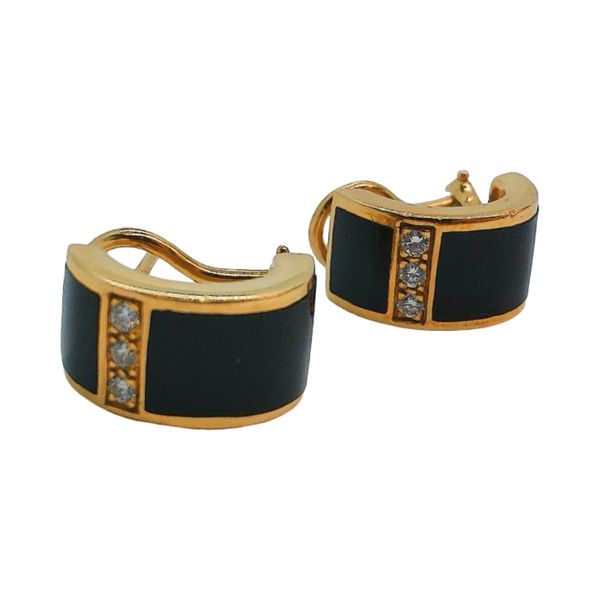 18K Yellow Gold Black Coral & Diamond Estate Earrings Image 2 Joint Venture Jewelry Cary, NC