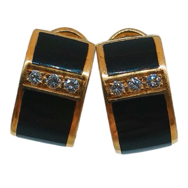 18K Yellow Gold Black Coral & Diamond Estate Earrings Joint Venture Jewelry Cary, NC
