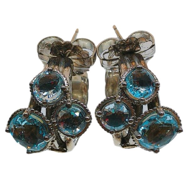 Tacori Sterling Silver & 18K Gold Blue Topaz Estate Hoop Earrings Joint Venture Jewelry Cary, NC
