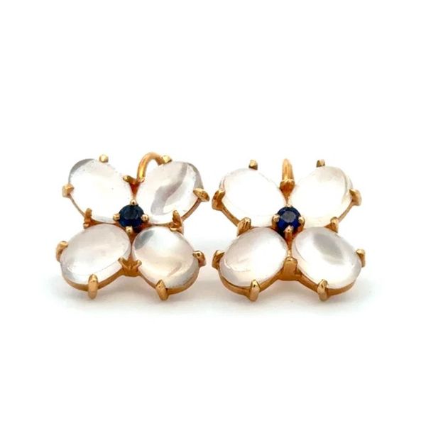 Estate 14K Yellow Gold 3.00 CTW Moonstone & Sapphire Flower Earrings Joint Venture Jewelry Cary, NC