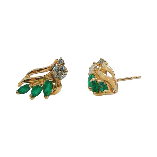 14K Yellow Gold Estate Emerald & Diamond Stud Earrings Image 2 Joint Venture Jewelry Cary, NC