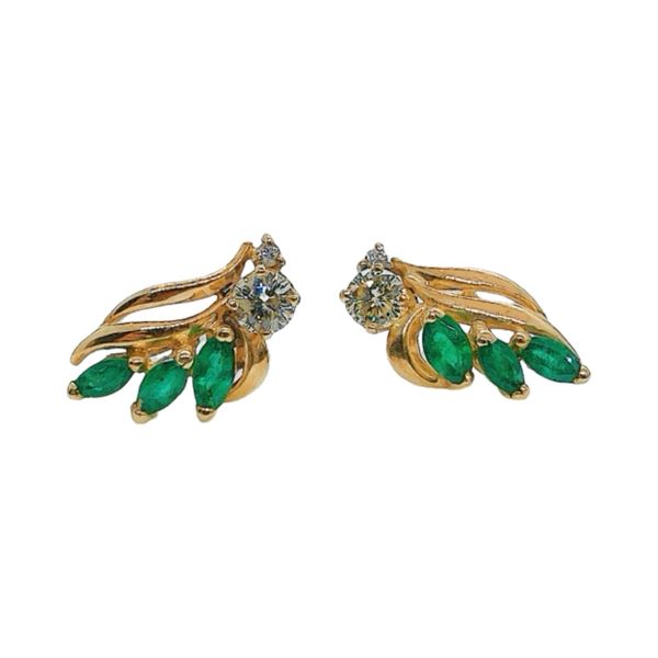 14K Yellow Gold Estate Emerald & Diamond Stud Earrings Joint Venture Jewelry Cary, NC