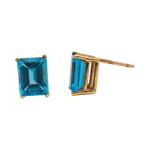14K Yellow Gold 5.50ctw Blue Topaz Stud Earrings Image 2 Joint Venture Jewelry Cary, NC
