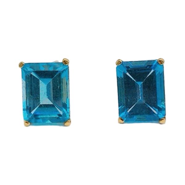 14K Yellow Gold 5.50ctw Blue Topaz Stud Earrings Joint Venture Jewelry Cary, NC