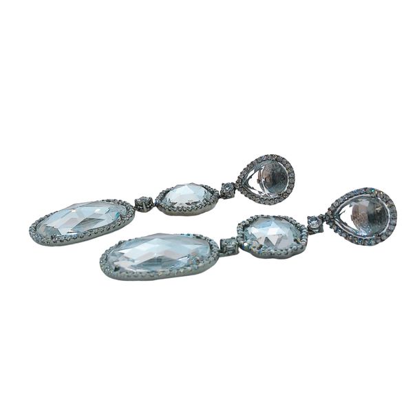18K White Gold Diamond & Quartz Crystal Three-Tier Drop Earrings Image 2 Joint Venture Jewelry Cary, NC