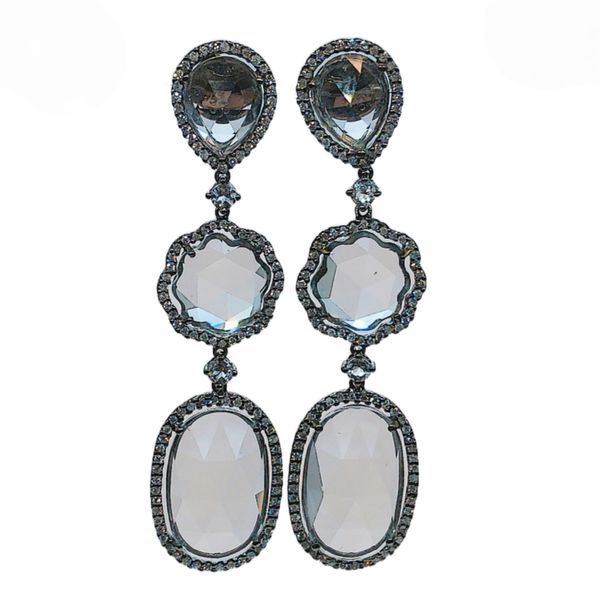 18K White Gold Diamond & Quartz Crystal Three-Tier Drop Earrings Joint Venture Jewelry Cary, NC