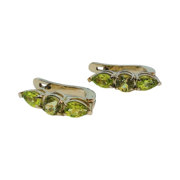 14K White Gold Mali Garnet & Peridot Three-Stone Earrings Joint Venture Jewelry Cary, NC