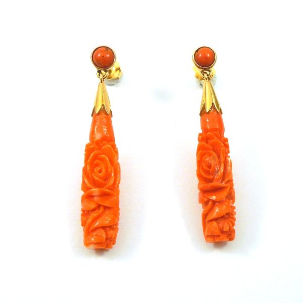 Vintage Carved Coral Drop Earrings Joint Venture Jewelry Cary, NC