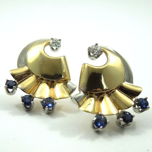Retro Sapphire and Diamond Fan Earrings Joint Venture Jewelry Cary, NC