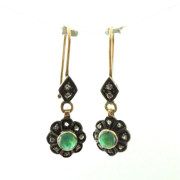 Vintage Cabochon Emerald and Rose Cut Diamond Earrings Joint Venture Jewelry Cary, NC