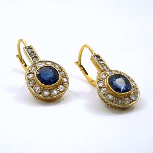 Vintage Sapphire and Diamond Earrings Image 2 Joint Venture Jewelry Cary, NC